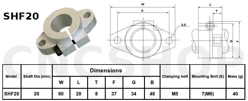 SHF20 20mm FLANGE MOUNT SHAFT SUPPORT